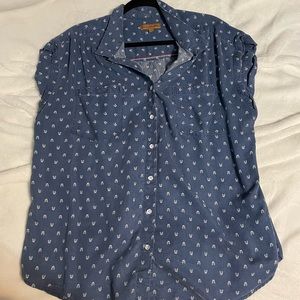 Cute button up denim color shrug shoulder top